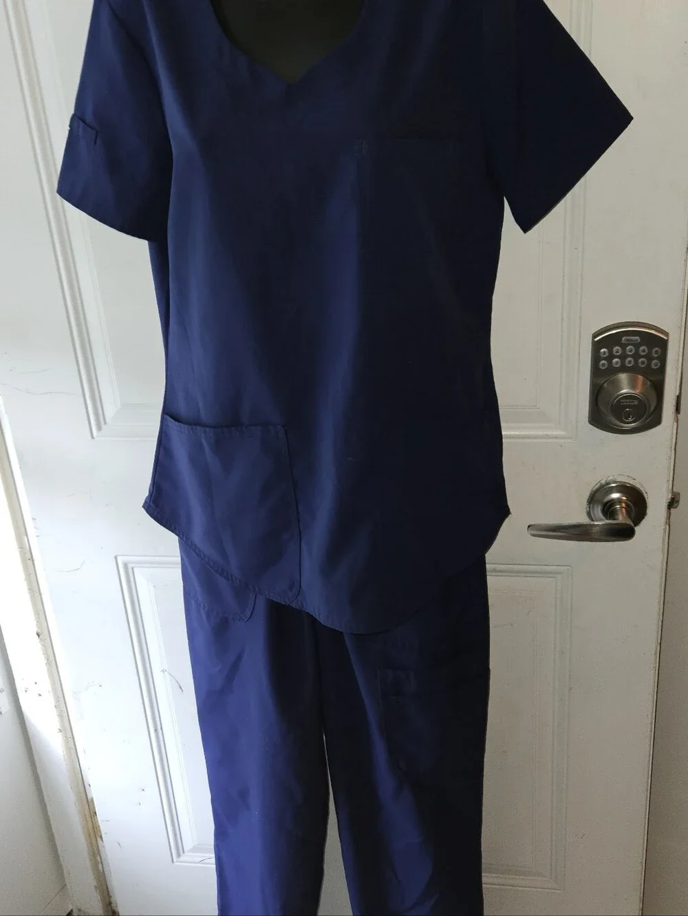 Navy Scrub Set - Classic V-Neck Top & Cargo Pants